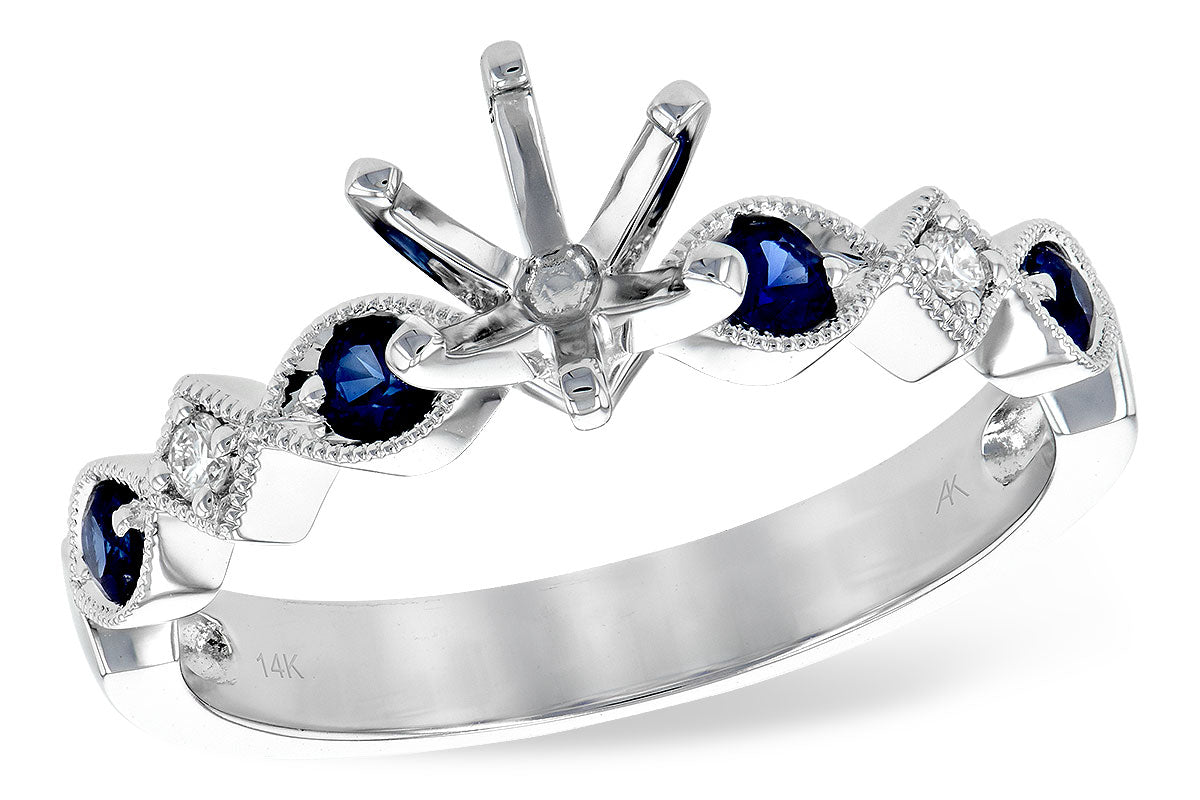 14 Karat White Gold Round Blue Sapphire Engagement Mounting - 0.20 Carat