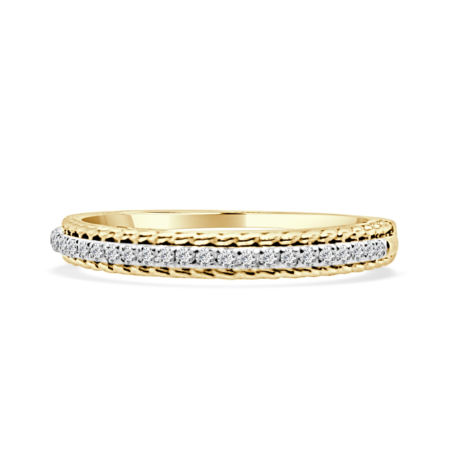 Triple Row Twist 10 Karat Yellow Gold Ring with Natural Diamond, 0.10 Carat