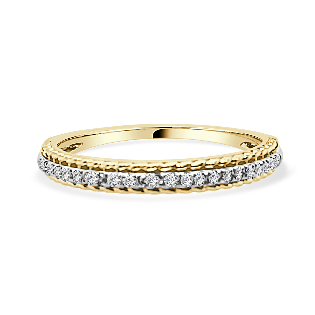 10K Yellow Gold Triple Row Twist Ring with Natural 0.10 ct Diamond Accent