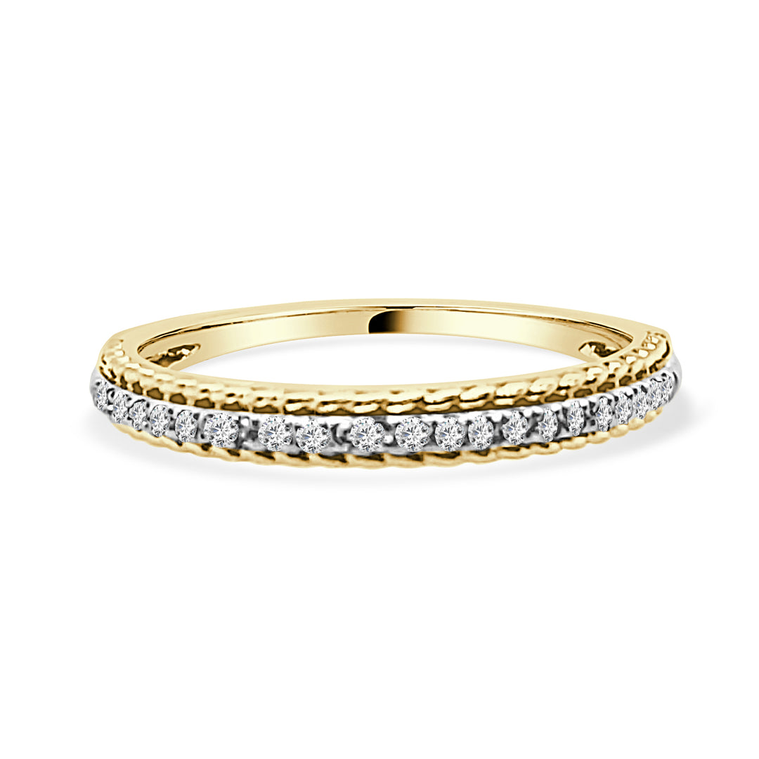 10 Karat Yellow Gold Triple Row Twist Natural Diamond Ring - 0.10 Carat