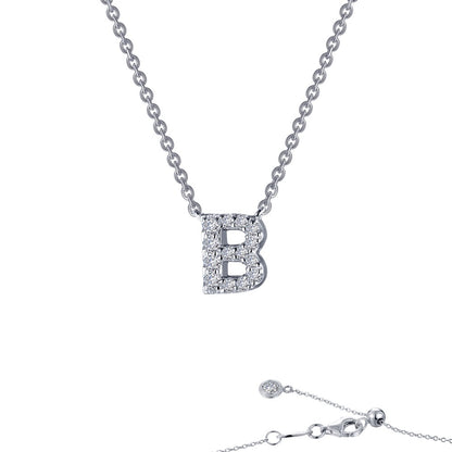 Platinum Coated Sterling Silver Block Letter B Necklace with Lassaire - 0.42 Carat