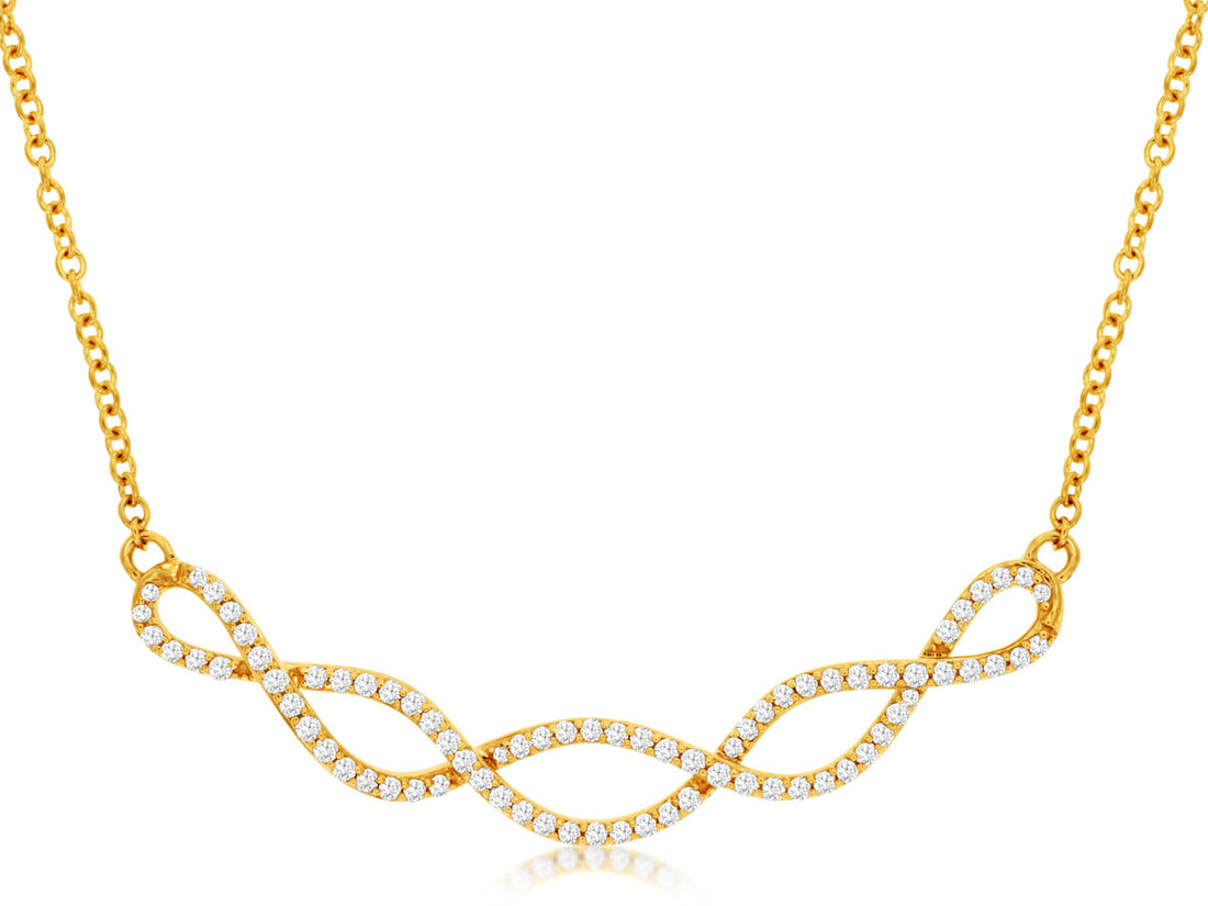 14 Karat Yellow Gold Intertwined Stationary Cable Necklace with Round Natural Diamond Accent