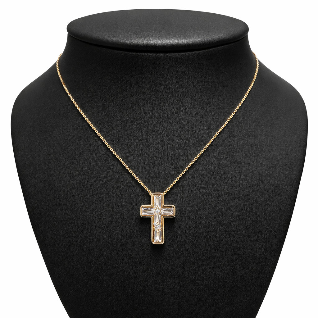 14 Karat Yellow Gold Baguette Natural Diamond Necklace - 0.63 Carat