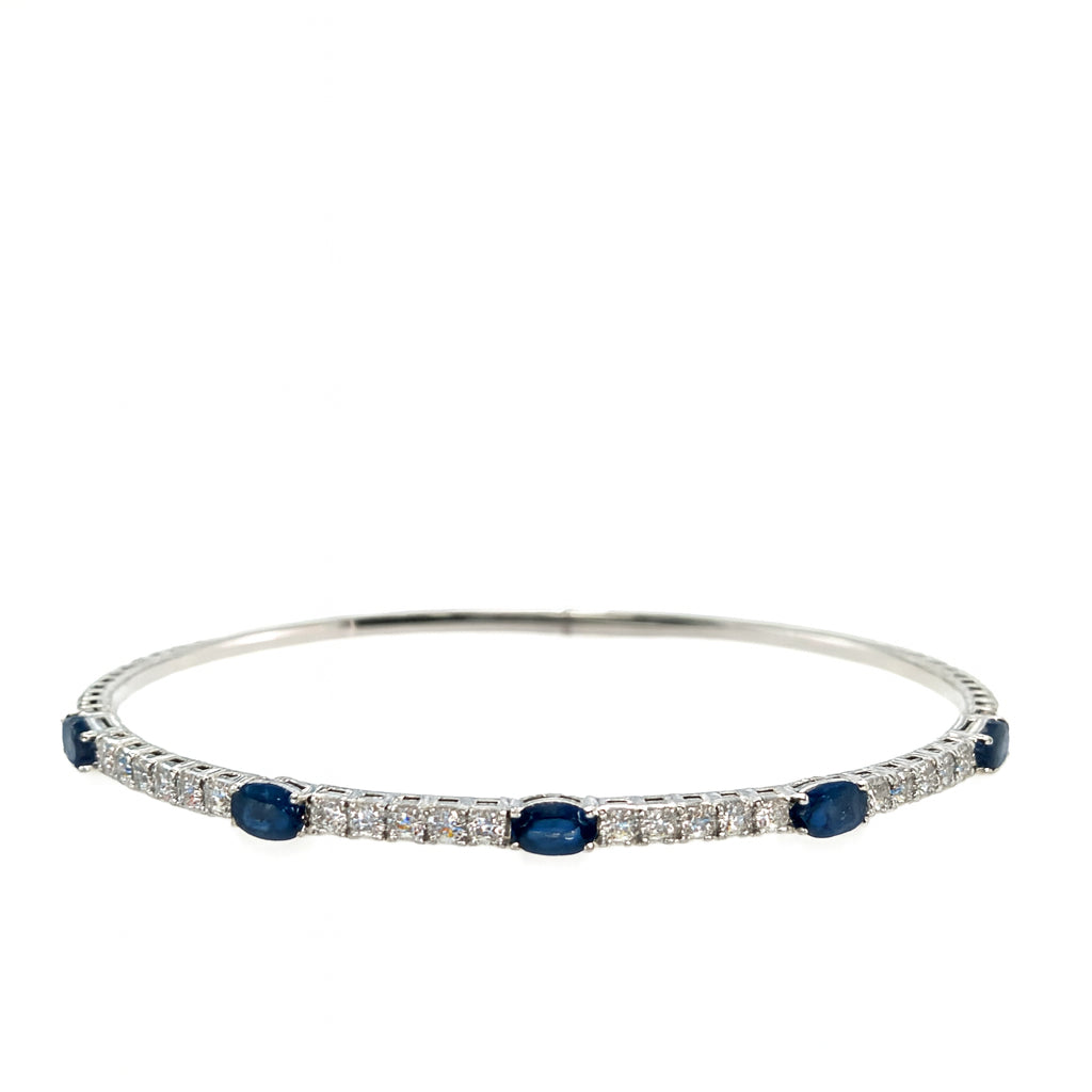 14K White Gold Flex Bangle Bracelet with Oval Blue Sapphire - 1.57 ct