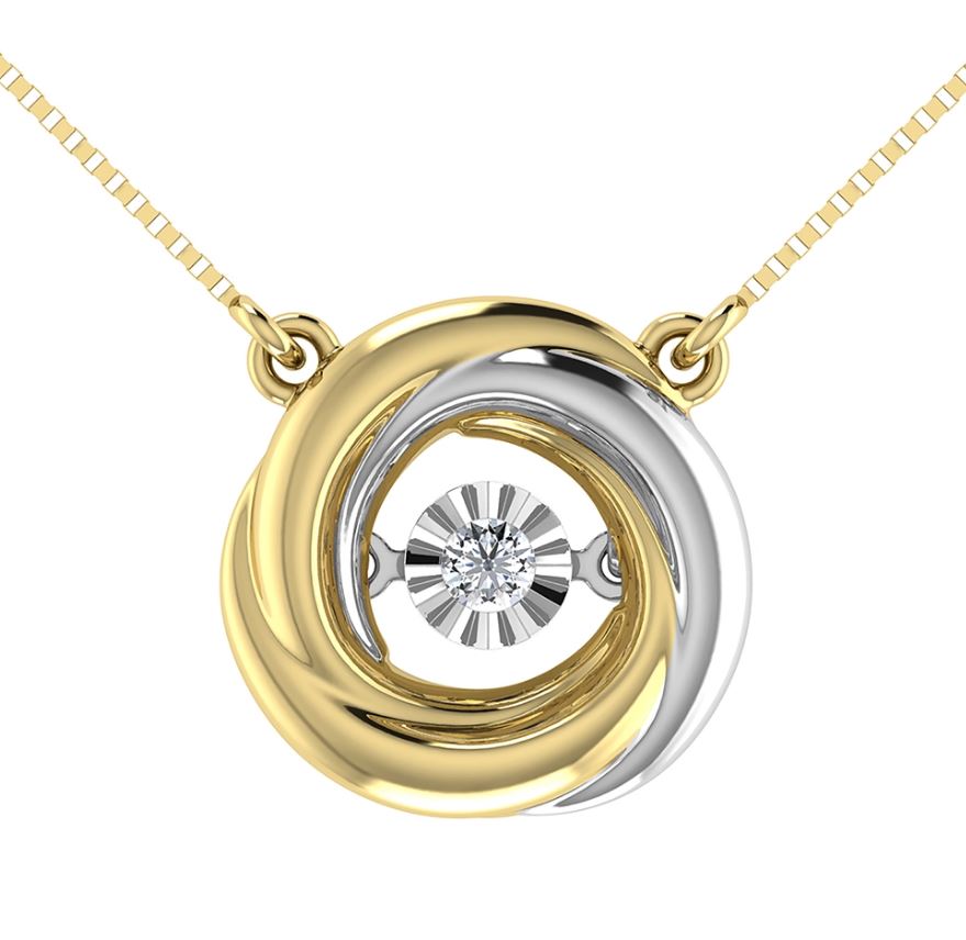 Round Intertwined Two-Tone Necklace with 0.08 Carat Natural Diamond - 10 Karat Glamour