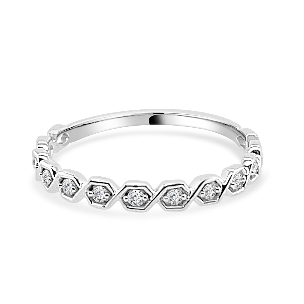 Dainty Diamond Wedding Band in 10 Karat White Gold - 0.08 Carat Natural Diamond Accent