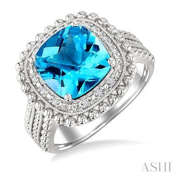 Sterling Silver Blue Topaz Cushion Shape Ring