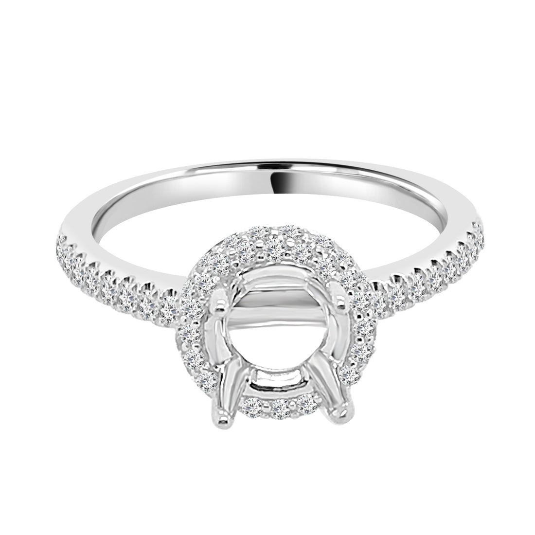 14K White Gold Round Pave Natural Diamond Engagement Mounting - 0.45 Carats