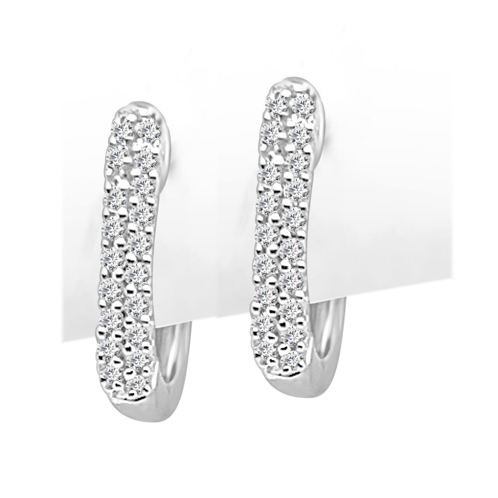 Diamond Square Profile Huggie Earrings in 10 Karat White Gold with 0.16 Carat Natural Round Shape Diamonds