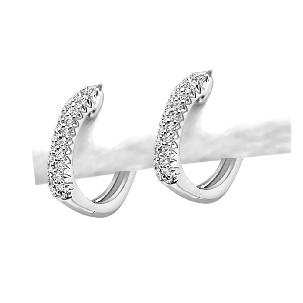 10K White Gold Diamond Square Profile Huggie Earrings, 0.16ct Natural Round Diamond