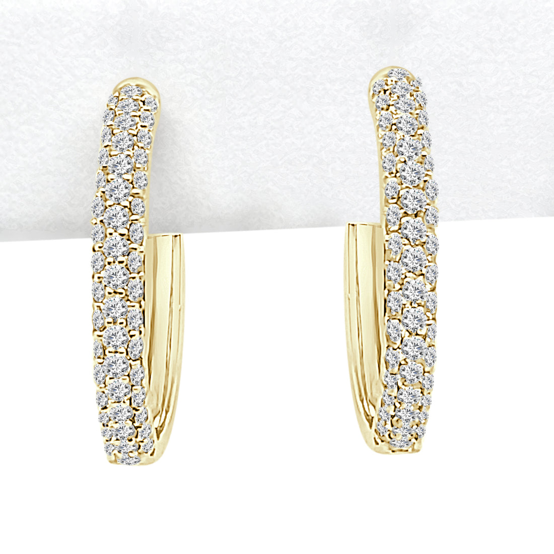 14 Karat Yellow Gold Medium Pave Earrings with 1.03 Carat Natural Diamond