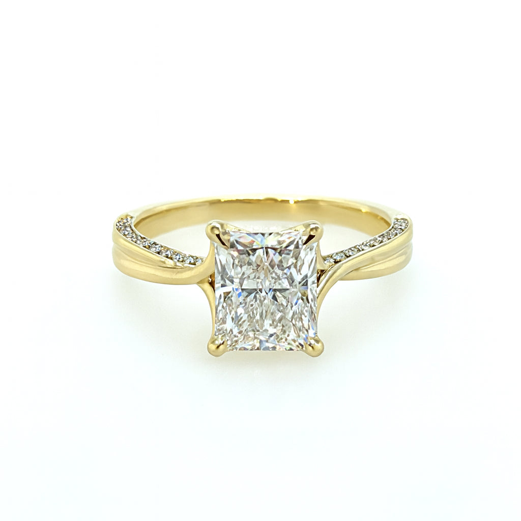 Radiant Twist: 14K Yellow Gold Engagement Ring with Lab Diamond Bridge in Radiant Shape - 2.00ct