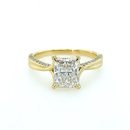 Radiant Twist: 14K Yellow Gold Engagement Ring with Lab Diamond Bridge in Radiant Shape - 2.00ct