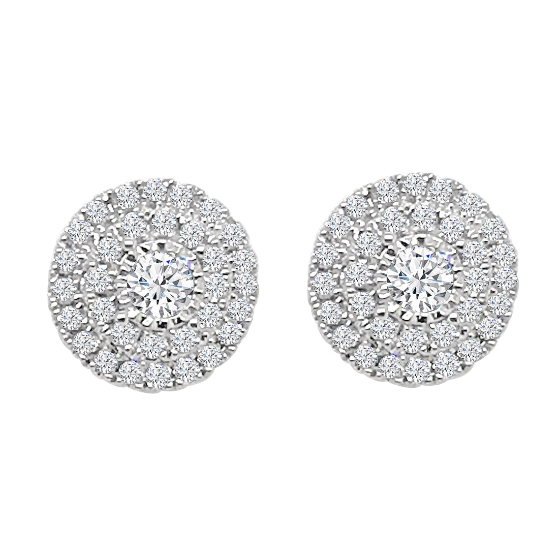 10K White Gold Illusion Double Halo Earrings with 0.75 Carat Natural Diamond