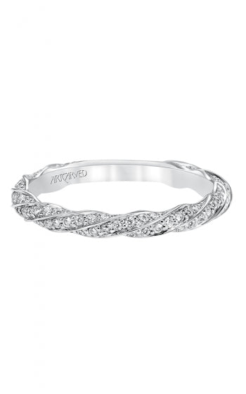 Twisted Elegance: 14 Karat White Gold Wedding Band with Natural Diamond Accents