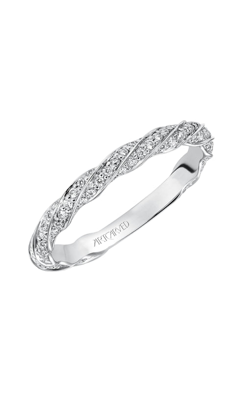 Twisted Elegance: 14 Karat White Gold Wedding Band with Natural Diamond Accents