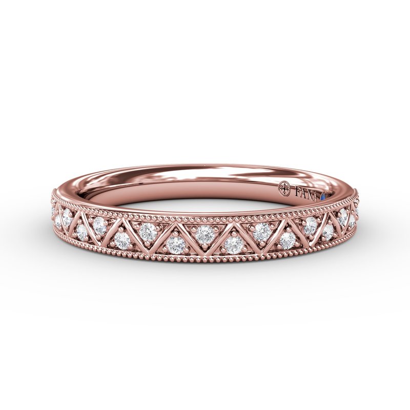 Zigzag Rose Gold Wedding Band with 0.13 ct Natural Diamond, 14 Karat