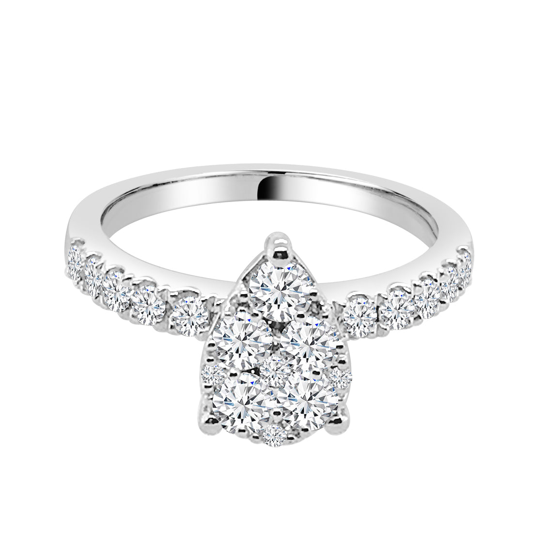 10 Karat White Gold Pear Cluster Natural Diamond Engagement Ring - 1.00ct