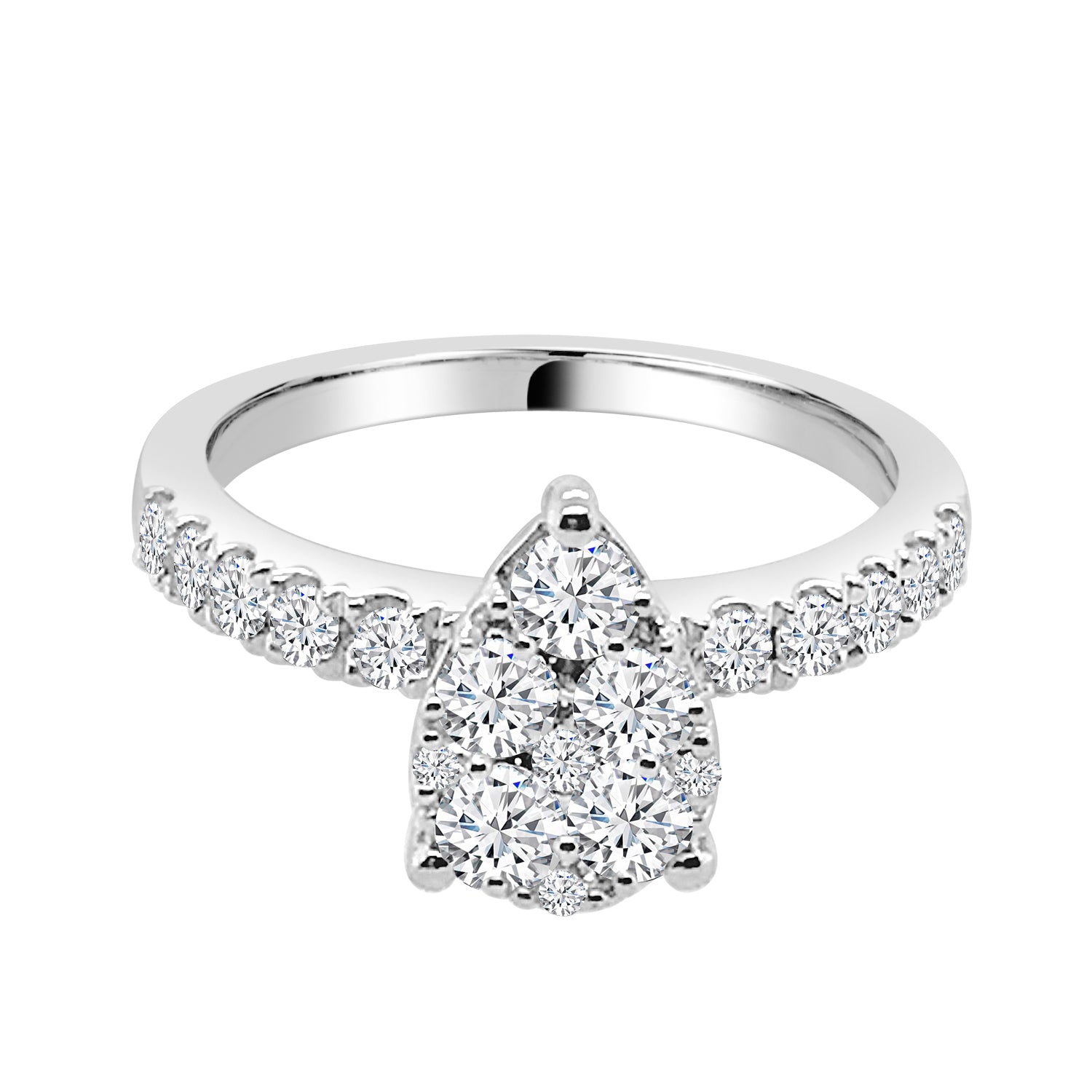 10 Karat White Gold Pear Cluster Natural Diamond Engagement Ring - 1.00 Carat