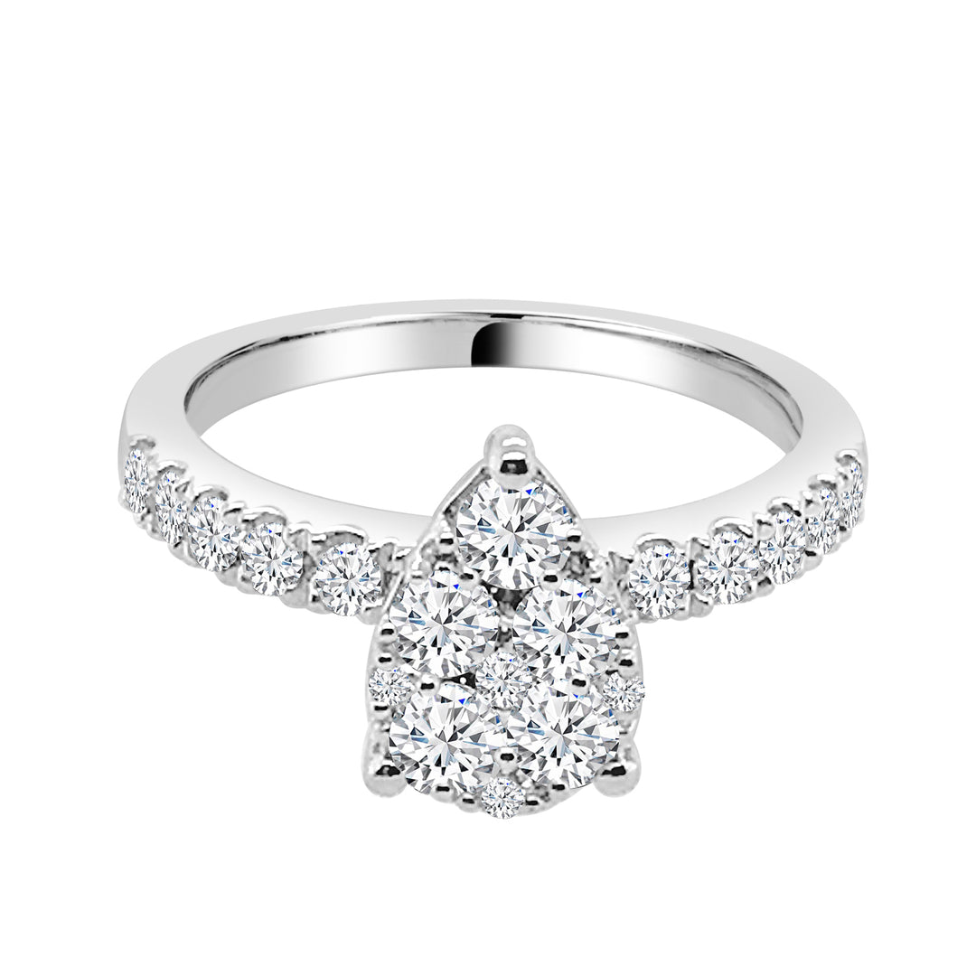 Sparkling Brilliance: Pear Cluster Natural Diamond Engagement Ring in 10 Karat White Gold