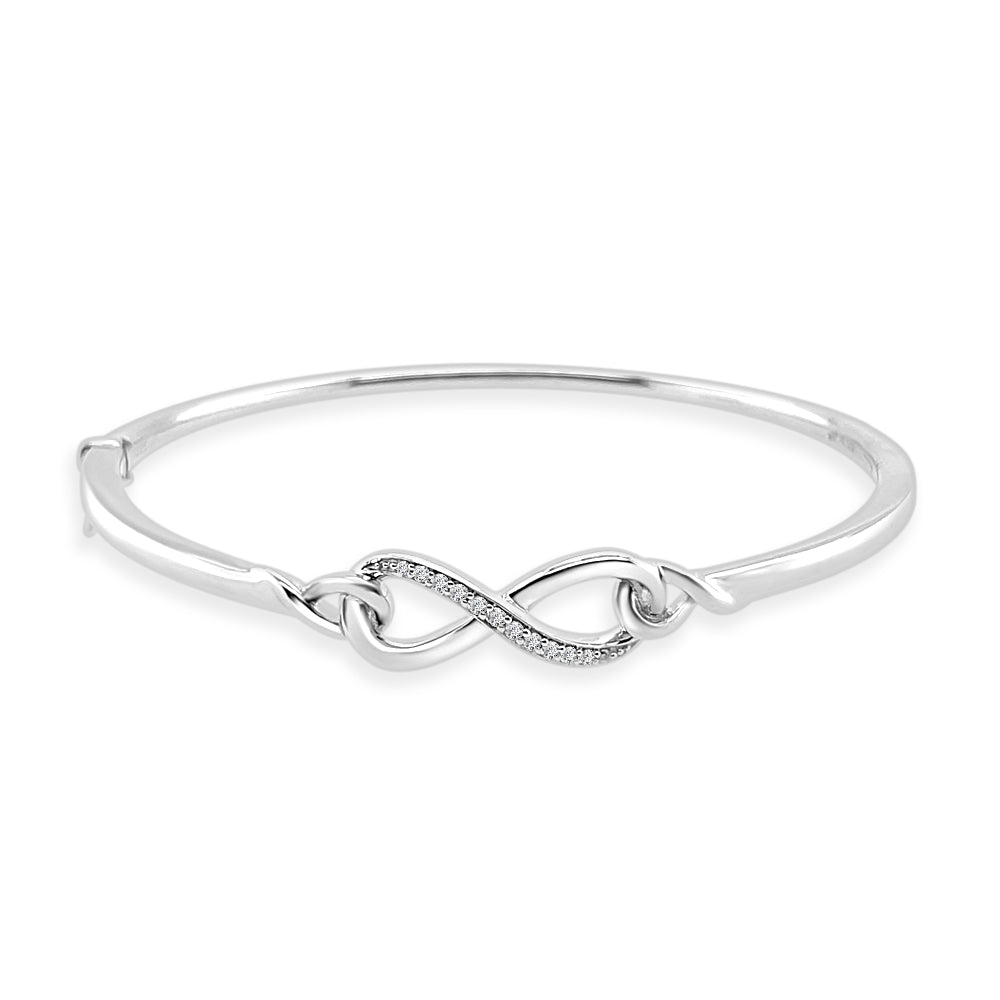 Round Infinity Diamond Bangle in Sterling Silver with 0.110 Carat Natural Diamonds