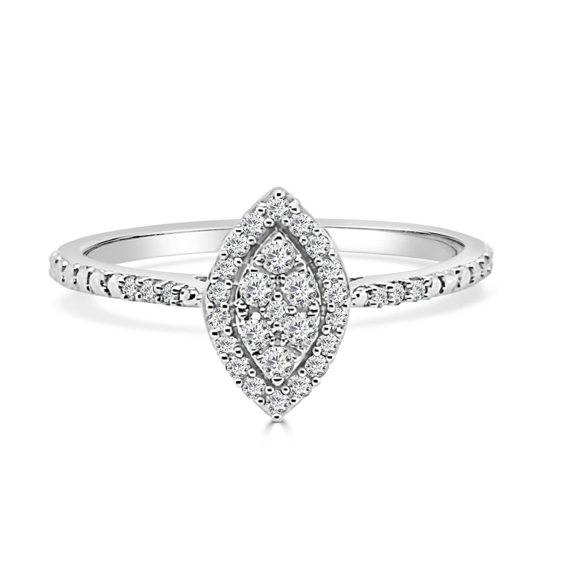 Sure, how about this title: 10k White Gold Cluster Marquise Engagement Ring with 0.20ct Natural Diamond