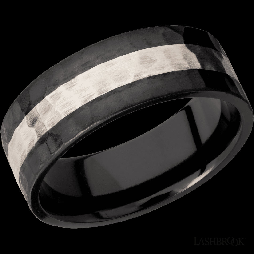 Zirconium Wedding Band with Hammered Sterling Inlay - Size 10