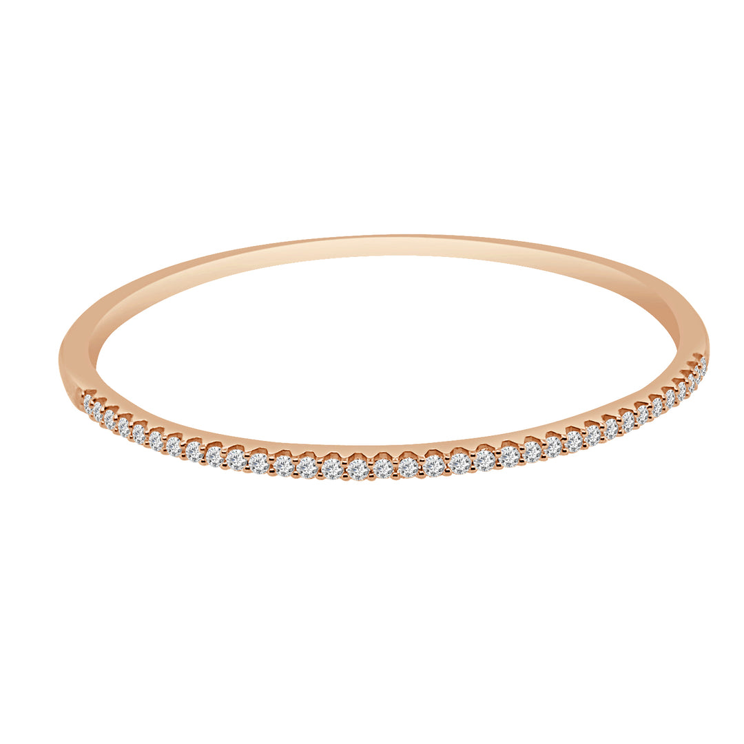 Timeless Radiance: 14 Karat Yellow Gold Classic Prong Set Hinge Bangle with Natural Diamonds