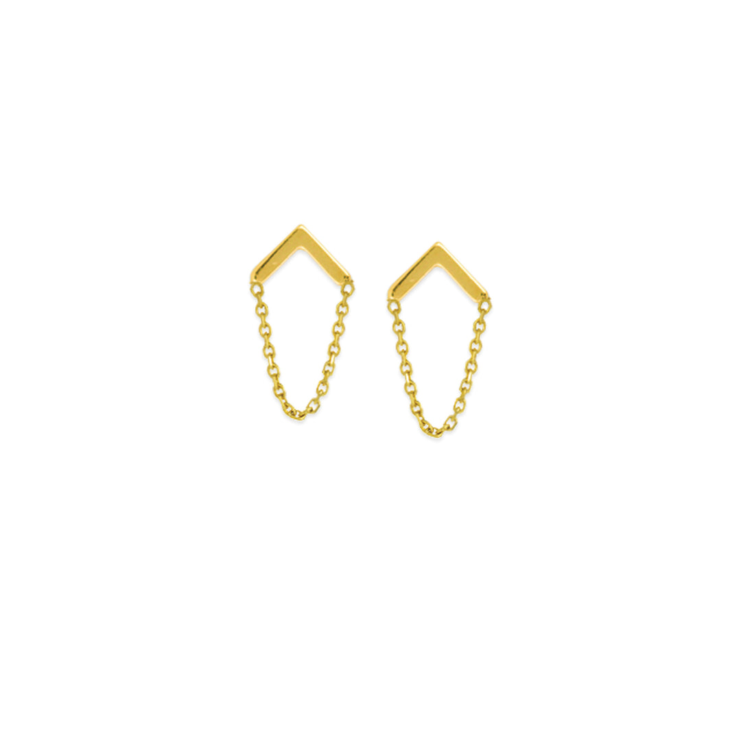 Upside Down V With Chain 14 Karat Yellow Gold Earrings