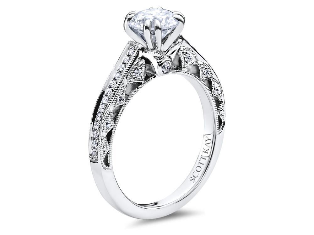 Milgrain-Edged 14 Karat White Gold Engagement Mounting