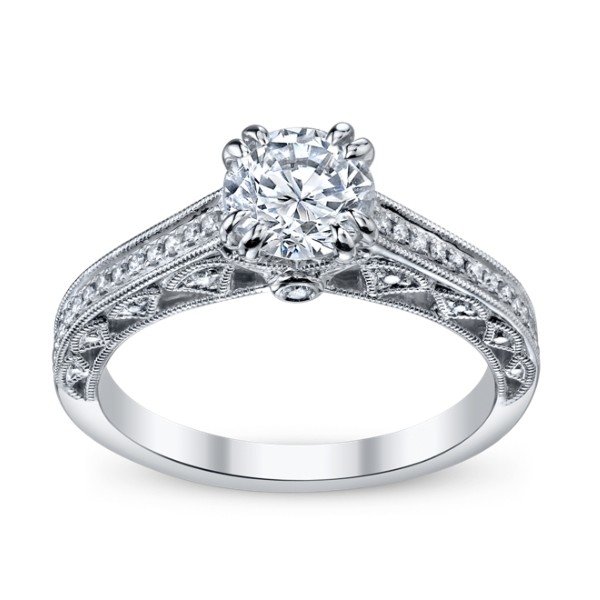 Exquisite Milgrain 14K White Gold Engagement Mounting