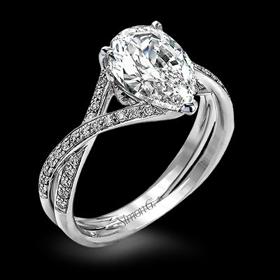 Dazzling Pear Engagement Mounting in 18 Karat White Gold with Cubic Zirconia