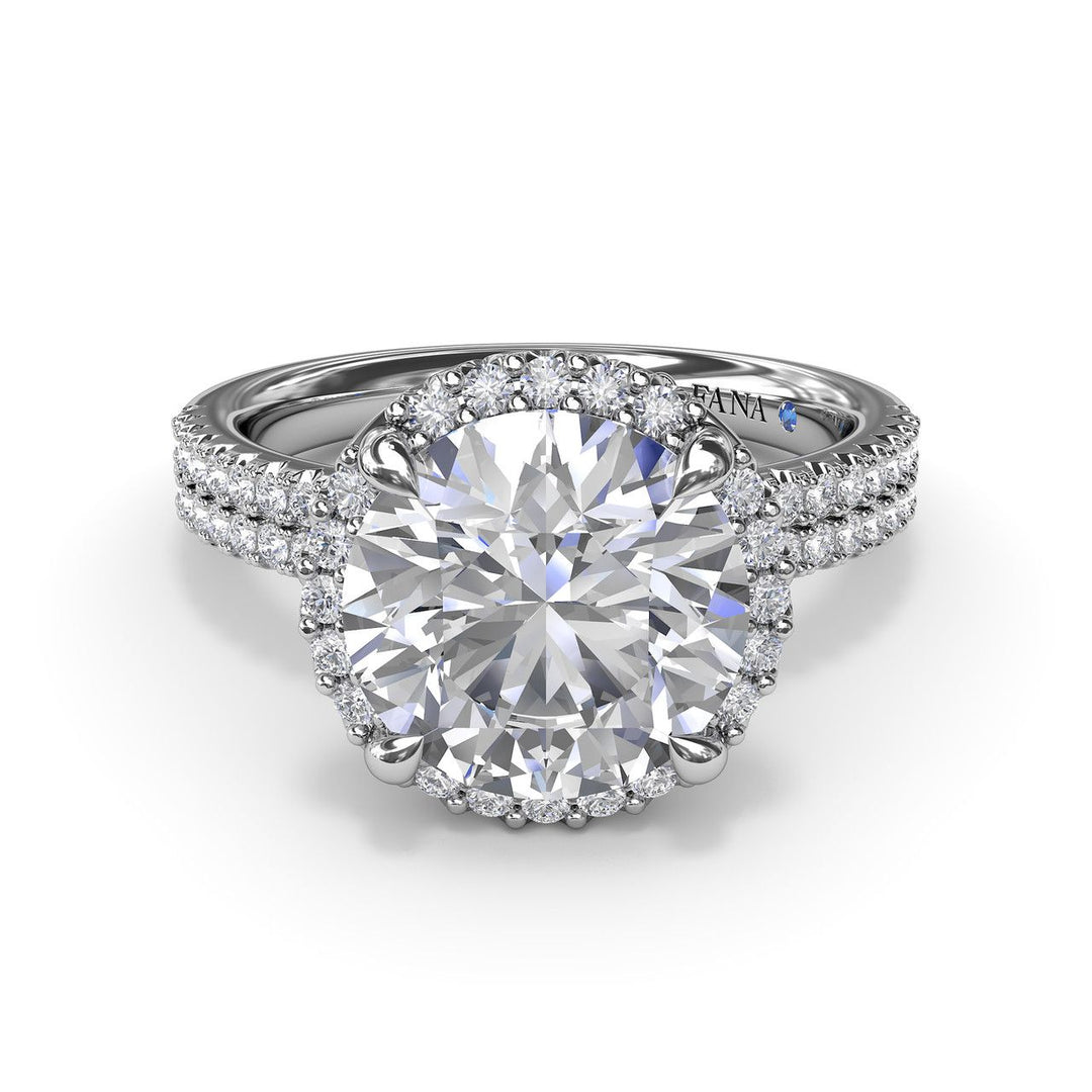 Dazzling Double Row Round Engagement Mounting in 14 Karat White Gold with Cubic Zirconia