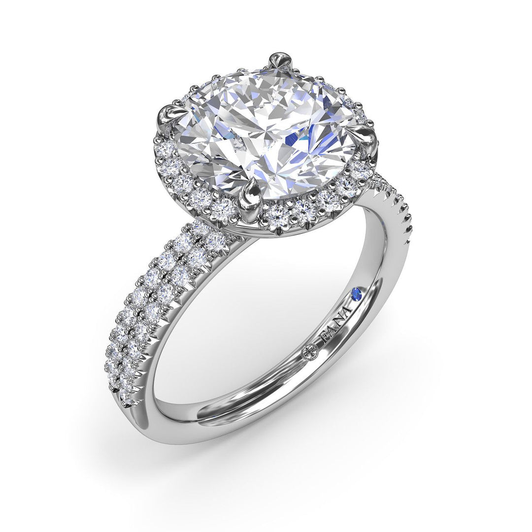 Dazzling Double Row Round Engagement Mounting in 14 Karat White Gold with Cubic Zirconia