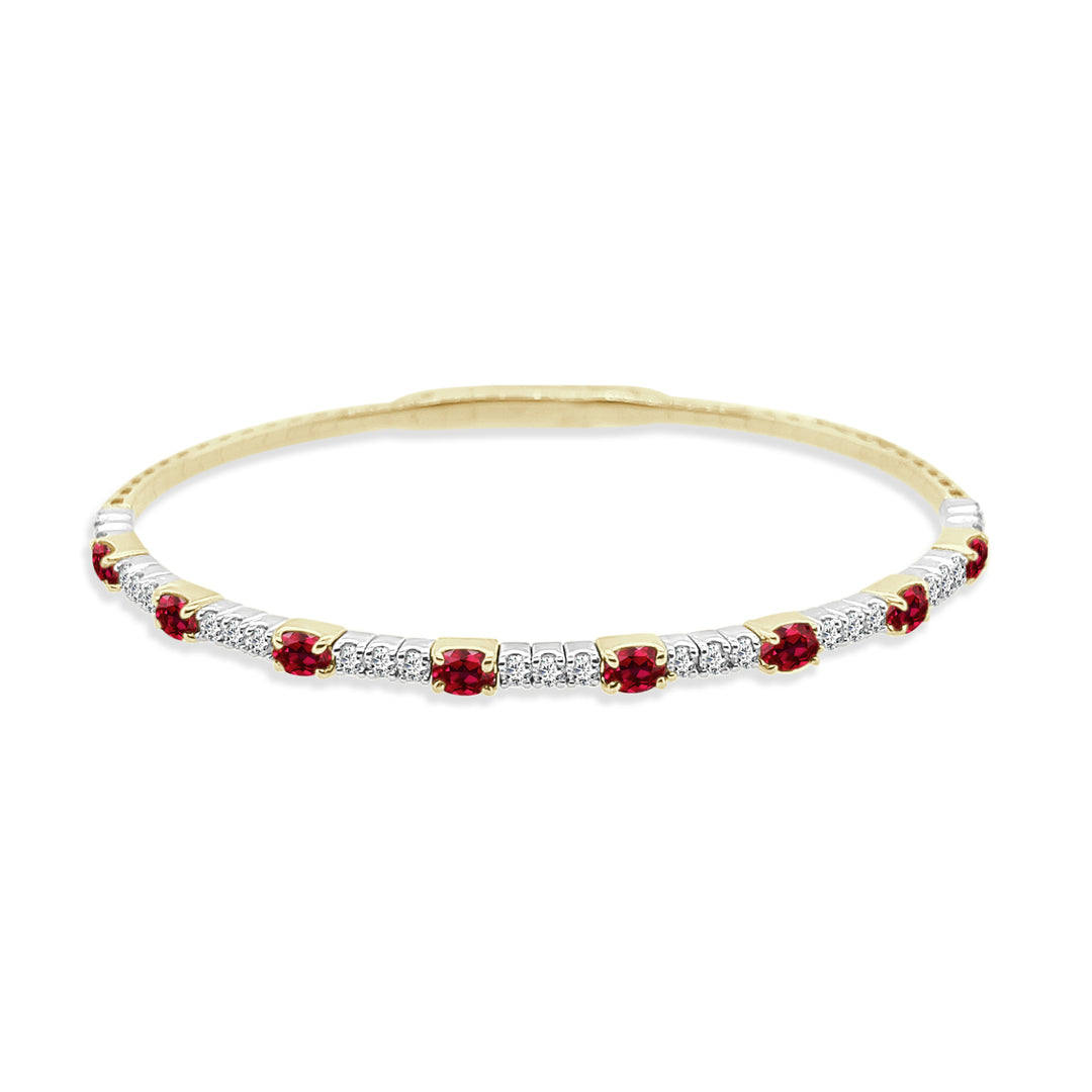 Dazzling 14 Karat Two-Tone Diamond and Ruby Bangle