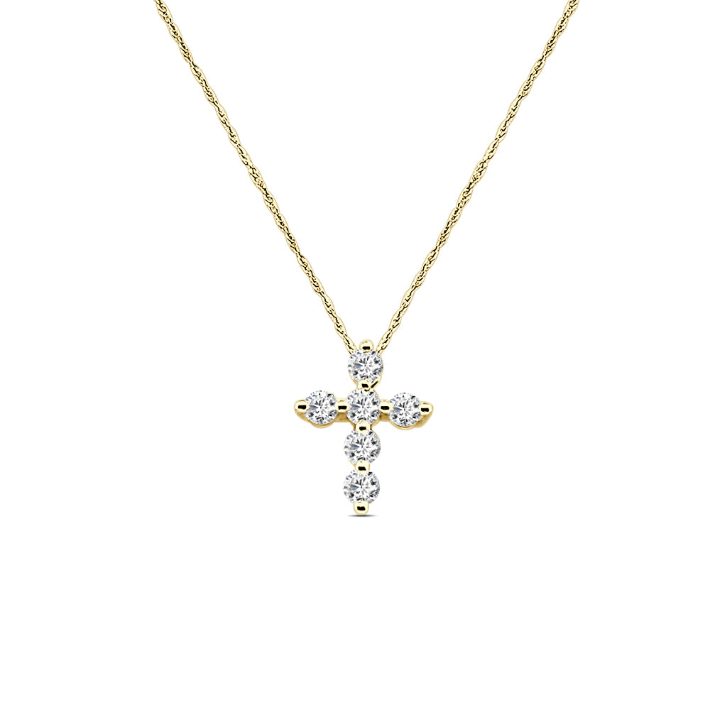10K Yellow Gold Diamond Cross Necklace with Round Shape 0.33ct Natural Diamonds