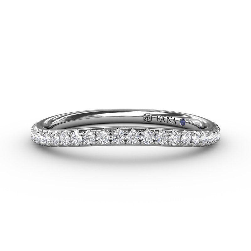 Elegant Curved 14 Karat White Gold Wedding Band with Natural Diamond Accents