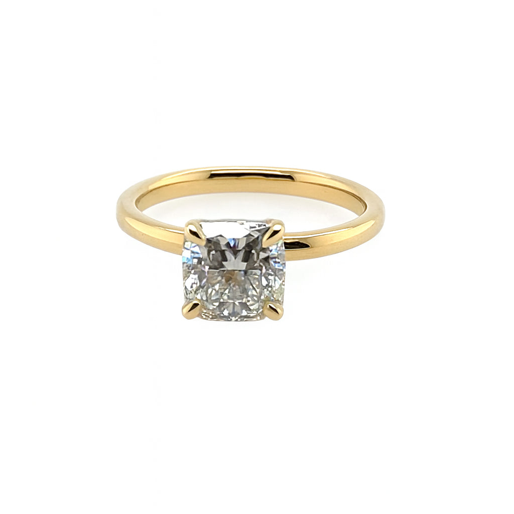Cushion Cut Lab Diamond Solitaire Engagement Ring in 14K Yellow Gold - 2.15 Carats