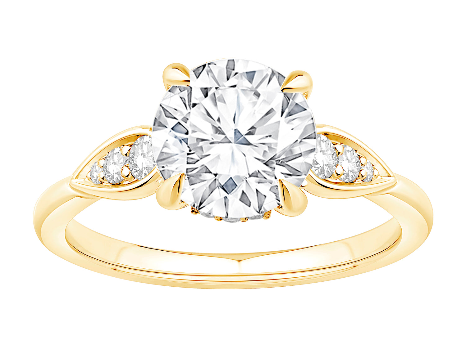 2.00 Round Brilliant Engagement Ring in 14K Yellow Gold with Lab Diamond Accents
