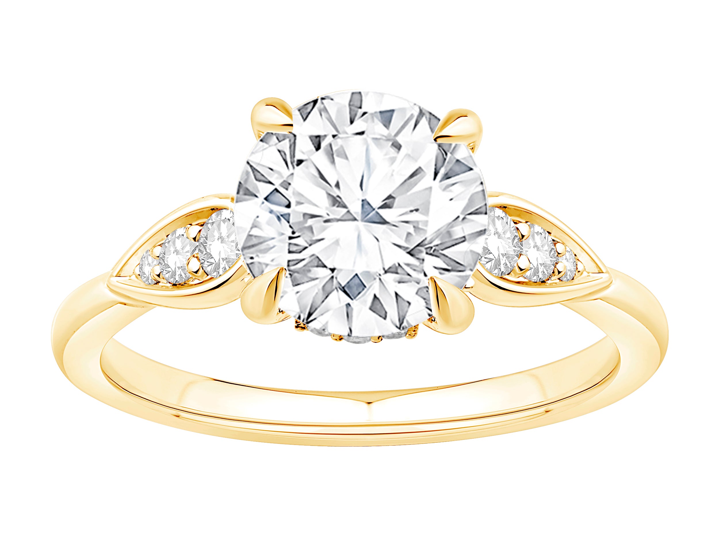 2.00 Round Brilliant Engagement Ring in 14K Yellow Gold with Lab Diamond Accents