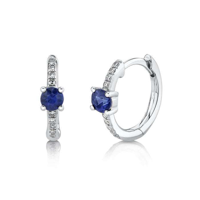 Blue Sapphire Huggie Earrings in 14 Karat White Gold - 0.33 Carat