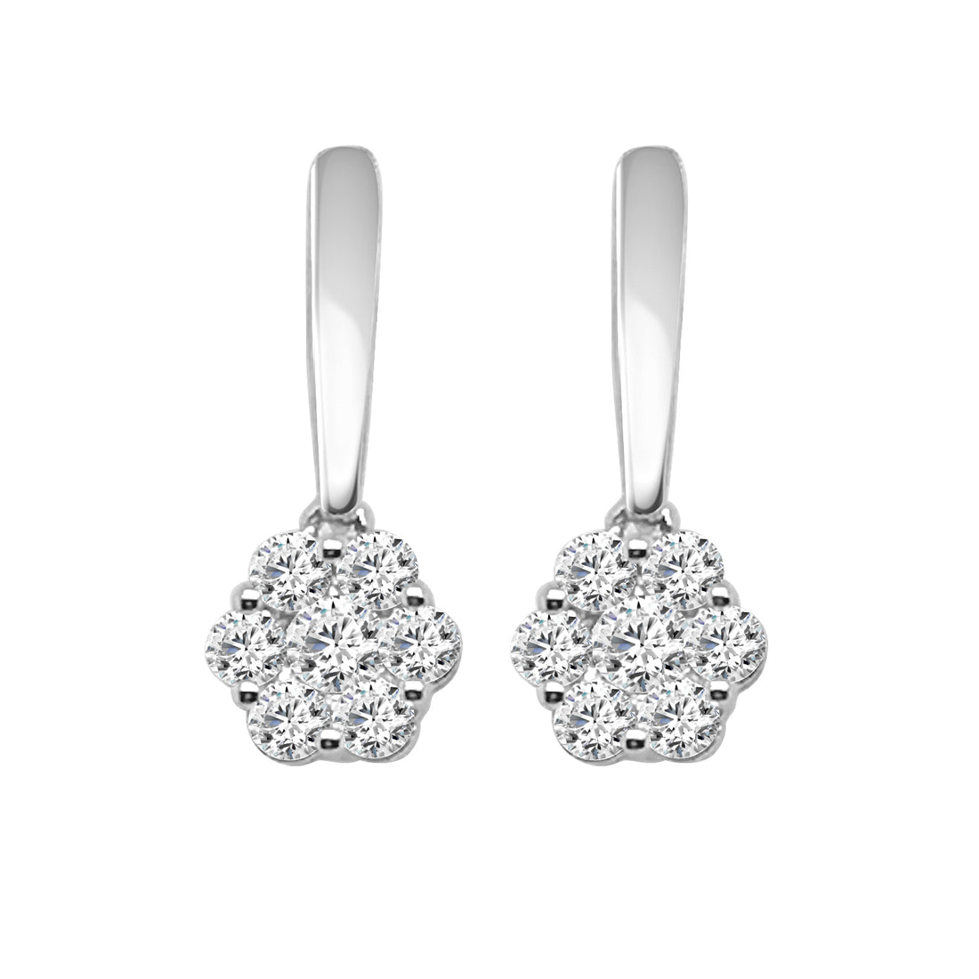 Floral Cluster Diamond Earrings in 14 Karat White Gold - 0.50 Carats