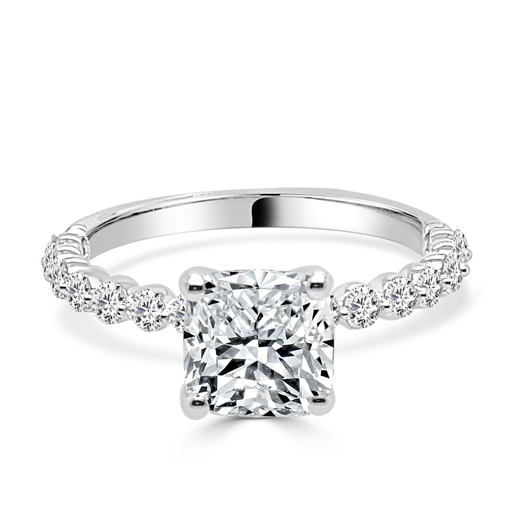 Dazzling Love: 14 Karat White Gold Cushion Shape Lab Diamond Engagement Ring