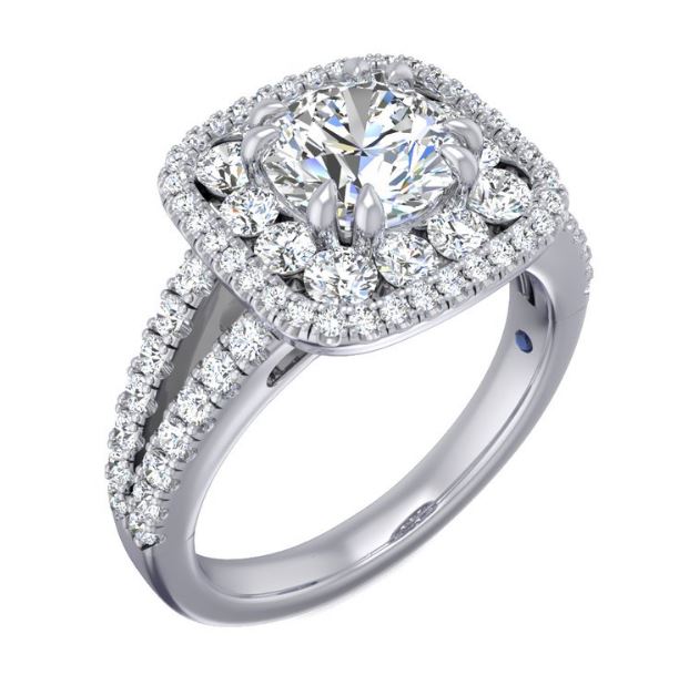 Dazzling Love: 14 Karat White Gold Cubic Zirconia Engagement Mounting with Bouquet Halo Design