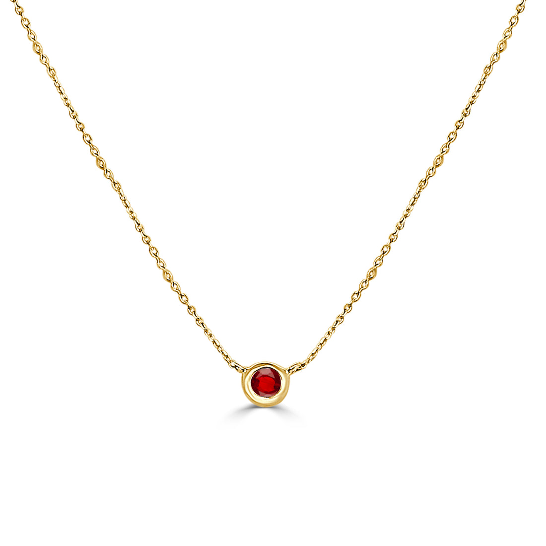 0.15 Carat Garnet Bezel Necklace in 14 Karat Yellow Gold