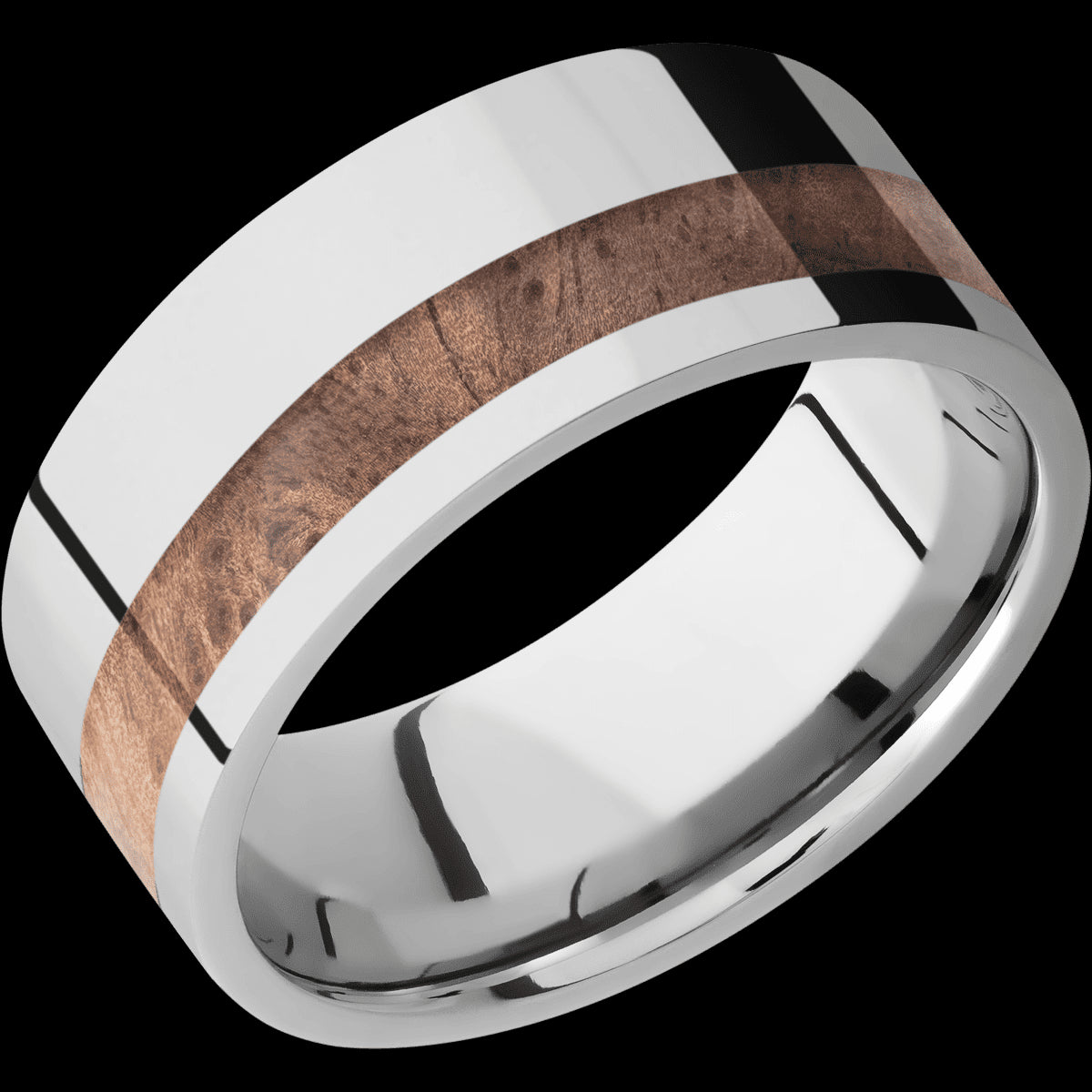 Cobalt Chrome Wedding Band with Off Centered Pyinmaburl Inlay - Size 10