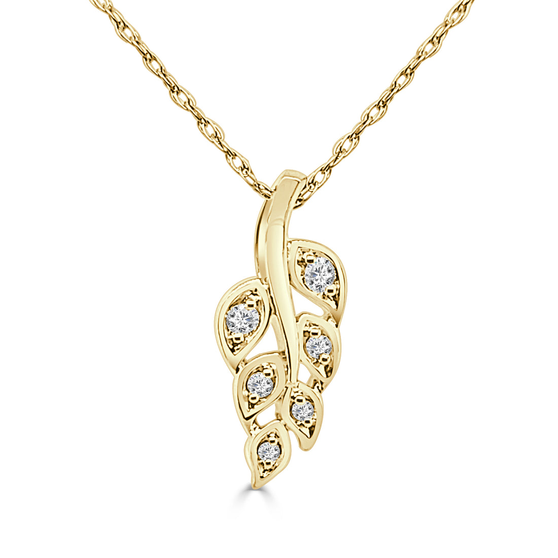 10 Karat Yellow Gold Leaf Necklace with Natural Diamond (0.05 ct)