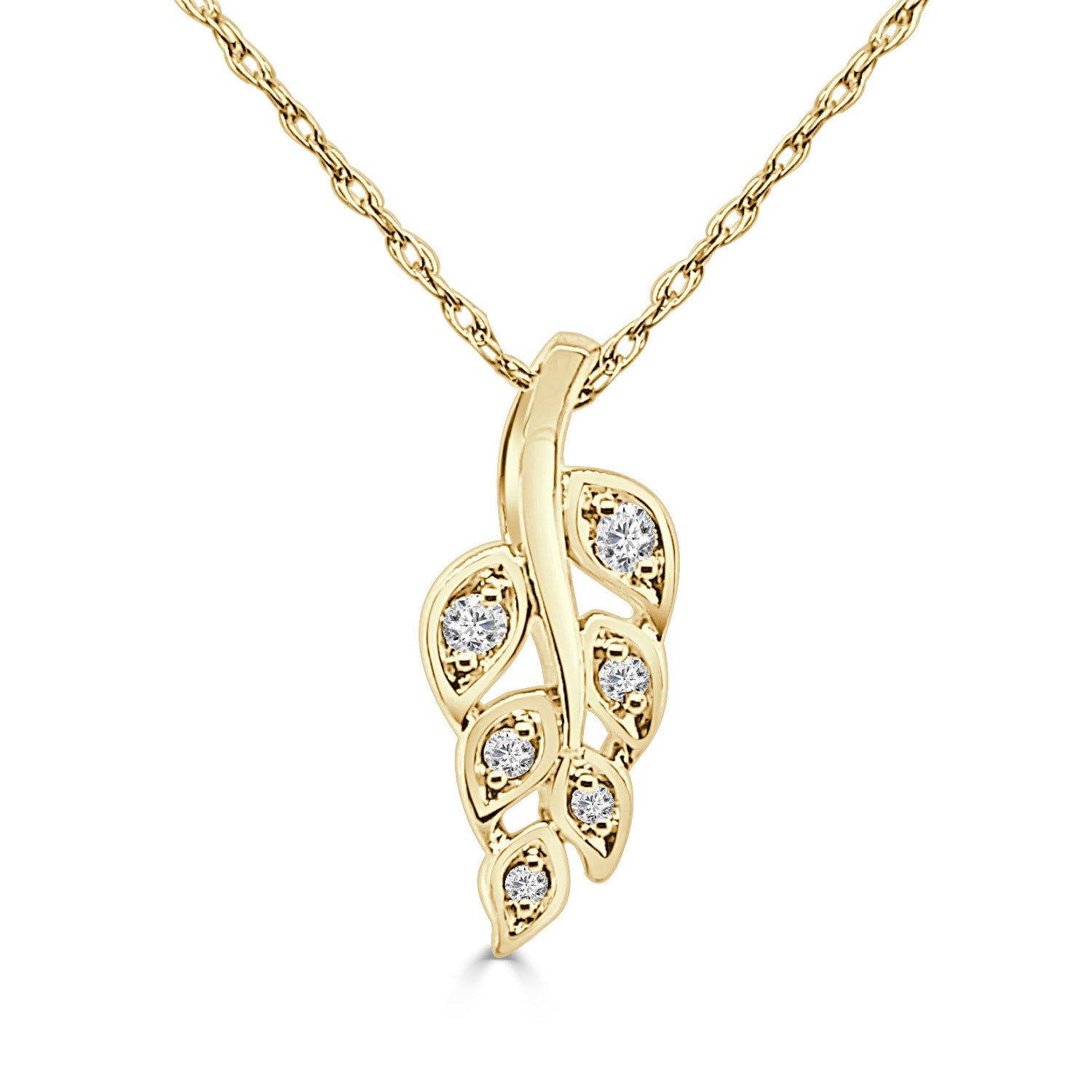 10 Karat Yellow Gold Leaf Necklace with Natural Diamond (0.05 ct)