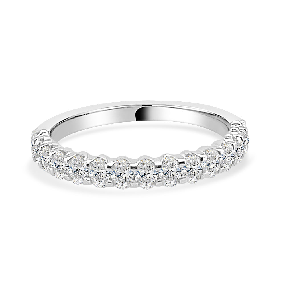 Fancy Oval Shape Ladies Wedding Band - 14 Karat White Gold with 0.70 Carat Natural Diamond