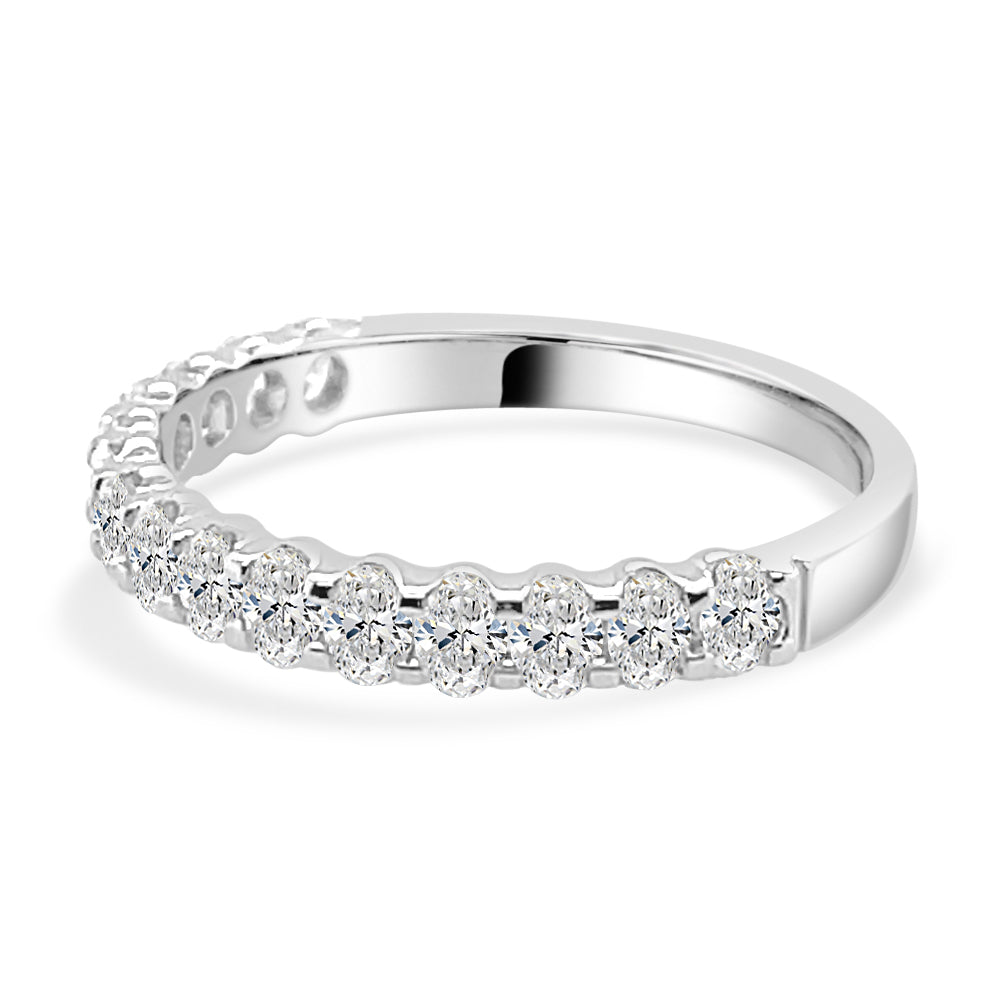 Fancy Oval Shape Ladies Wedding Band in 14 Karat White Gold with Natural 0.70 Carat Diamond